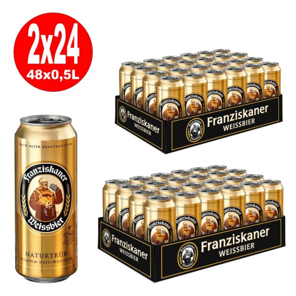 2 x Franziskaner Hefe Weissbier Hell Naturtrüb 24x 0,5L = 48 Dosen 5 % Vol.- EINWEG