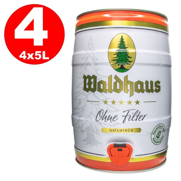 4 x Waldhaus ohne Filter Naturtrüb 5 L Partyfass 5,6 % vol. Das Männerbier
