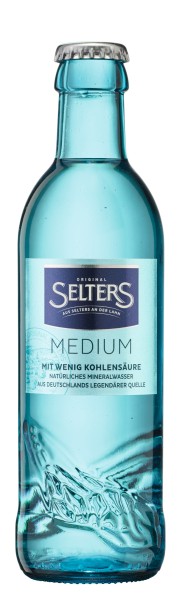 24 x Selters Medium 0,25 l gastro glazen fles in originele doos, herbruikbaar statiegeld