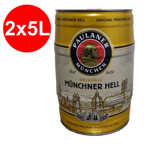 2 x Paulaner Münchner Hell 5 Liter 4,9% vol Partyfass EINWEG